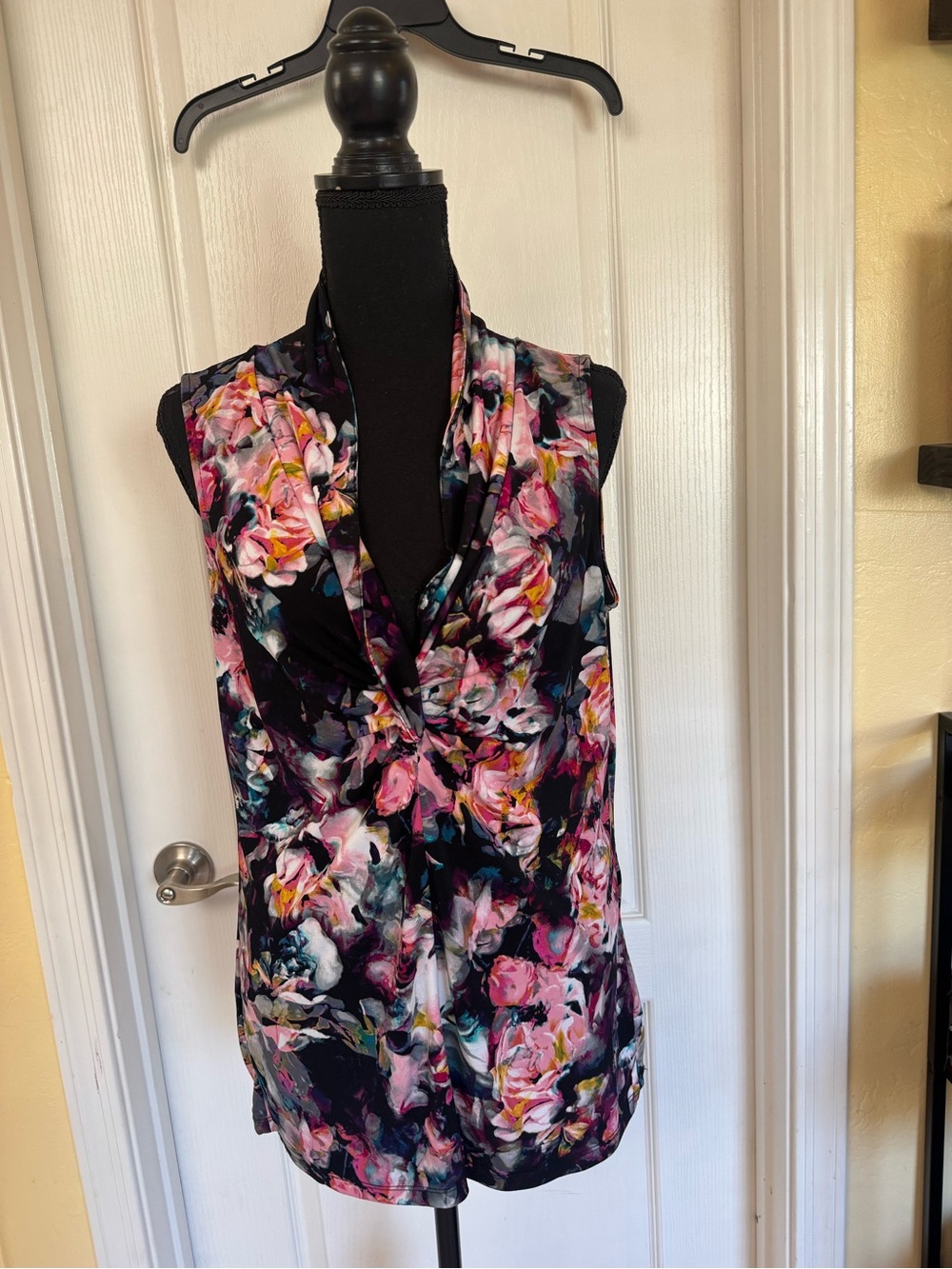 Worthington Floral Cowl Neck Sleeveless Top - Pink & Black